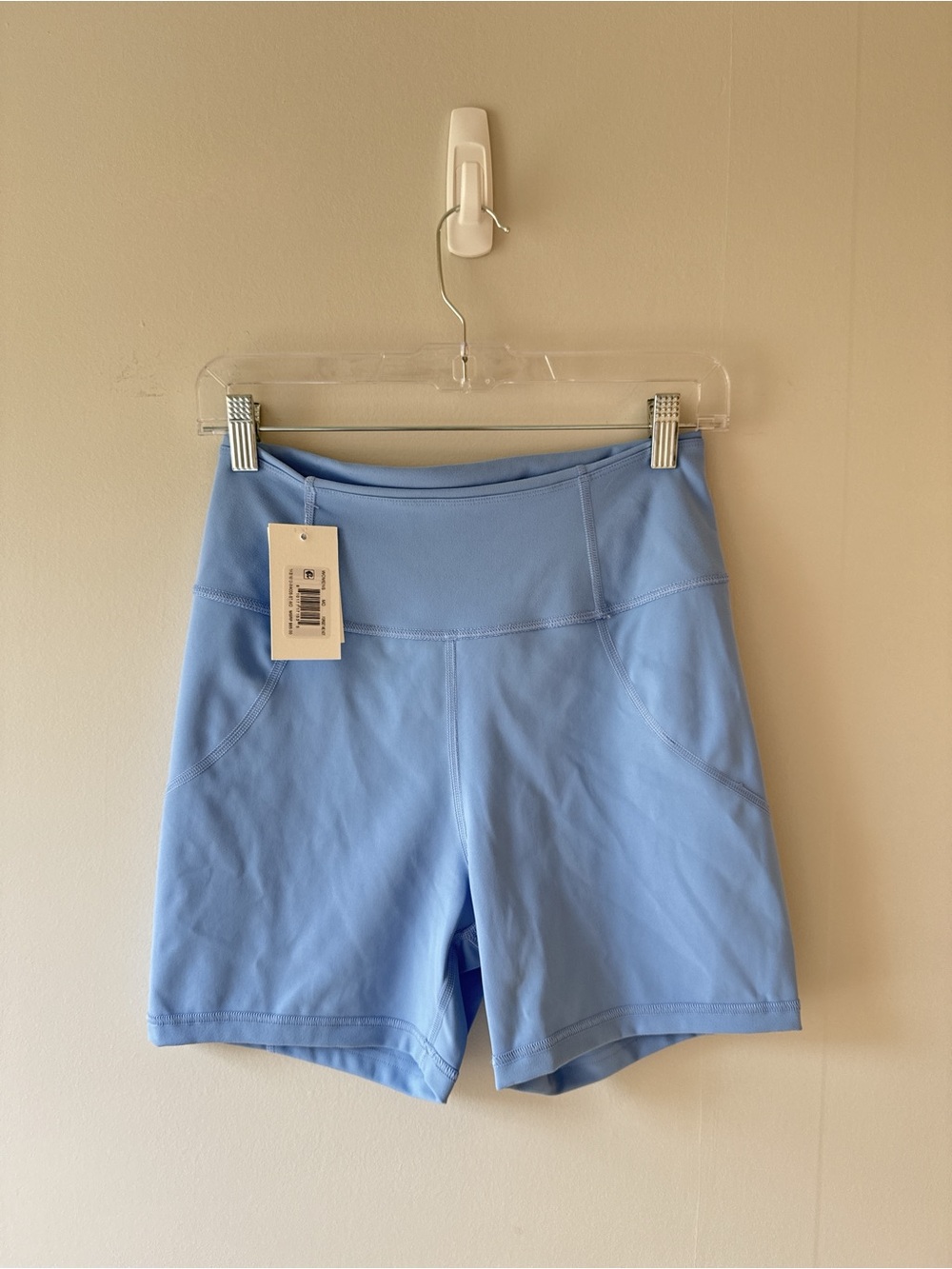 Halfdays Hattie Bike Short Women’s Blue Solid Knit Stretch Moisture Wicking